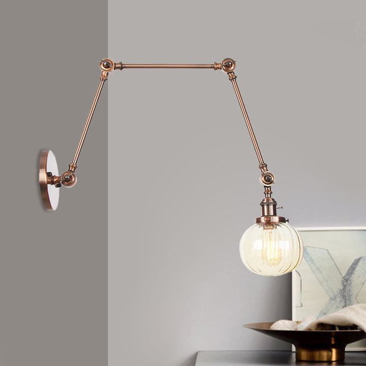 Lisslune | Globe Clear/Amber Glass Wall Mounted Lighting Vintage 1 Light Indoor Sconces in Brass/Chrome/Black with Adjustable Arm, 8"+8"/8"+8"+8" L