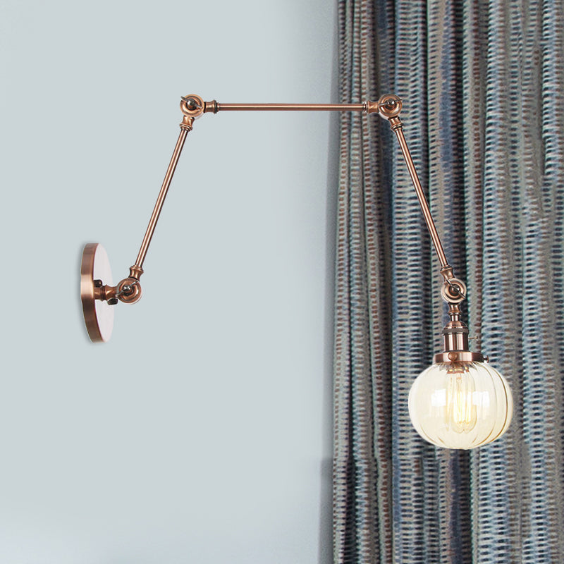 Lisslune | Globe Clear/Amber Glass Wall Mounted Lighting Vintage 1 Light Indoor Sconces in Brass/Chrome/Black with Adjustable Arm, 8"+8"/8"+8"+8" L