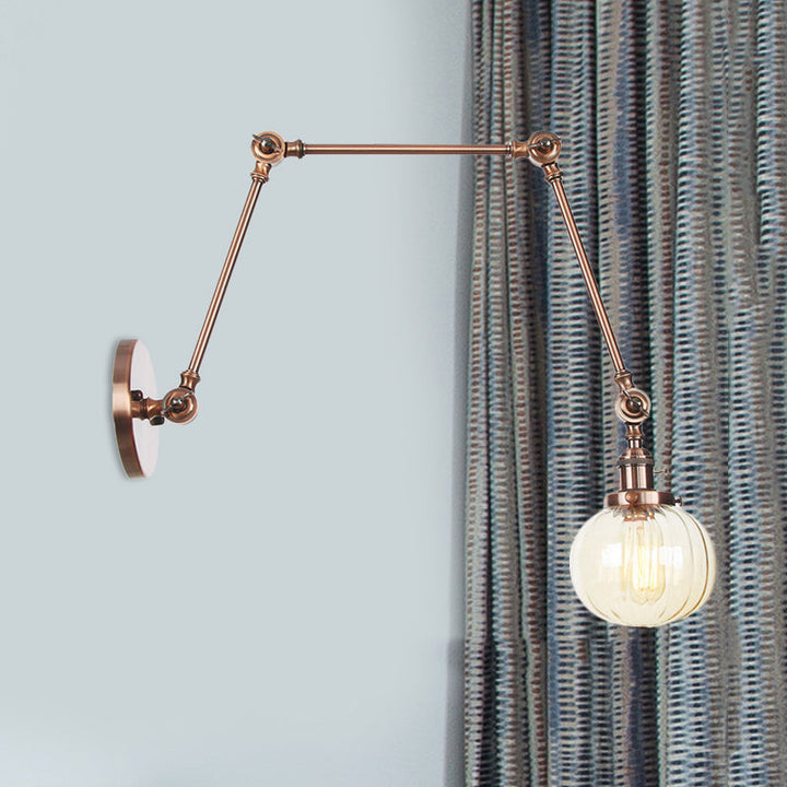 Lisslune | Globe Clear/Amber Glass Wall Mounted Lighting Vintage 1 Light Indoor Sconces in Brass/Chrome/Black with Adjustable Arm, 8"+8"/8"+8"+8" L