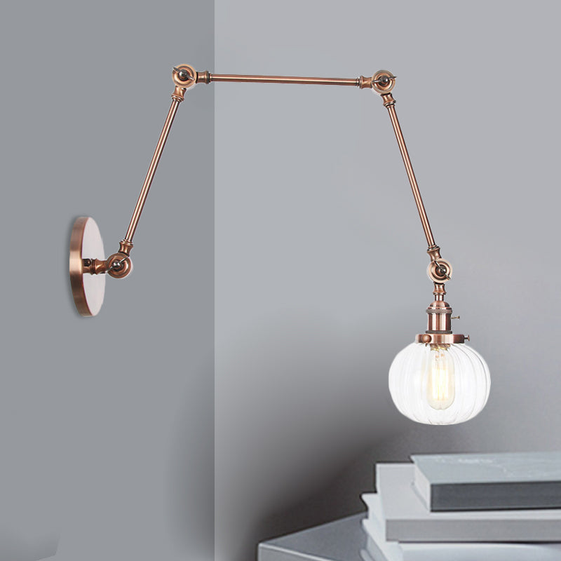 Lisslune | Globe Clear/Amber Glass Wall Mounted Lighting Vintage 1 Light Indoor Sconces in Brass/Chrome/Black with Adjustable Arm, 8"+8"/8"+8"+8" L