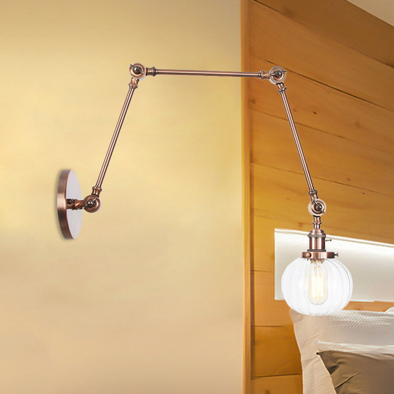 Lisslune | Globe Clear/Amber Glass Wall Mounted Lighting Vintage 1 Light Indoor Sconces in Brass/Chrome/Black with Adjustable Arm, 8"+8"/8"+8"+8" L