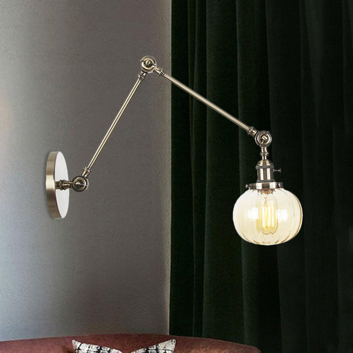 Lisslune | Globe Clear/Amber Glass Wall Mounted Lighting Vintage 1 Light Indoor Sconces in Brass/Chrome/Black with Adjustable Arm, 8"+8"/8"+8"+8" L