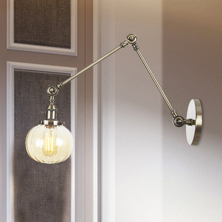 Lisslune | Globe Clear/Amber Glass Wall Mounted Lighting Vintage 1 Light Indoor Sconces in Brass/Chrome/Black with Adjustable Arm, 8"+8"/8"+8"+8" L