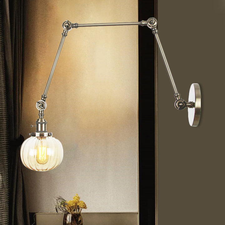 Lisslune | Globe Clear/Amber Glass Wall Mounted Lighting Vintage 1 Light Indoor Sconces in Brass/Chrome/Black with Adjustable Arm, 8"+8"/8"+8"+8" L