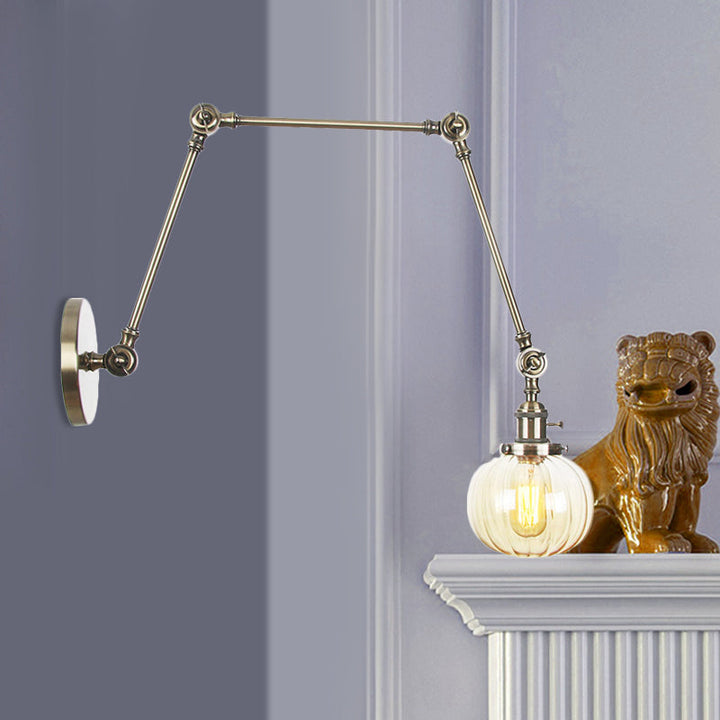 Lisslune | Globe Clear/Amber Glass Wall Mounted Lighting Vintage 1 Light Indoor Sconces in Brass/Chrome/Black with Adjustable Arm, 8"+8"/8"+8"+8" L