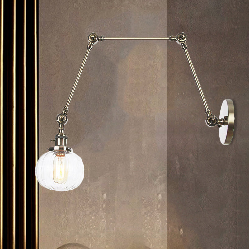 Lisslune | Globe Clear/Amber Glass Wall Mounted Lighting Vintage 1 Light Indoor Sconces in Brass/Chrome/Black with Adjustable Arm, 8"+8"/8"+8"+8" L
