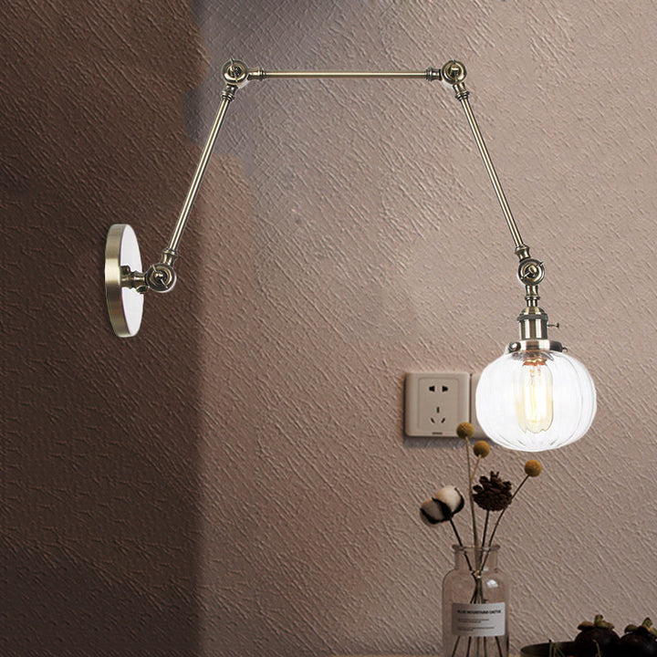 Lisslune | Globe Clear/Amber Glass Wall Mounted Lighting Vintage 1 Light Indoor Sconces in Brass/Chrome/Black with Adjustable Arm, 8"+8"/8"+8"+8" L