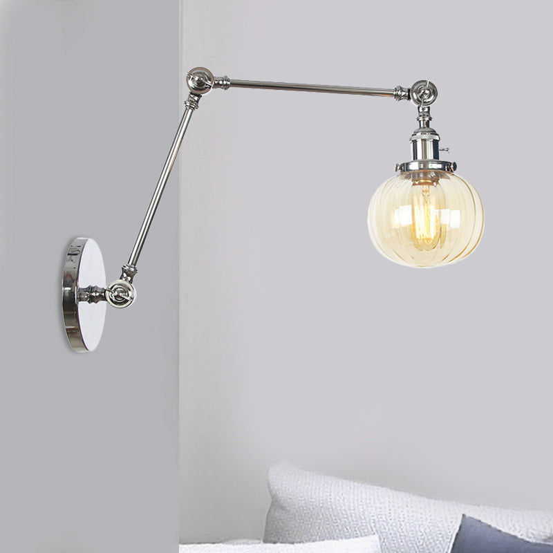 Lisslune | Globe Clear/Amber Glass Wall Mounted Lighting Vintage 1 Light Indoor Sconces in Brass/Chrome/Black with Adjustable Arm, 8"+8"/8"+8"+8" L