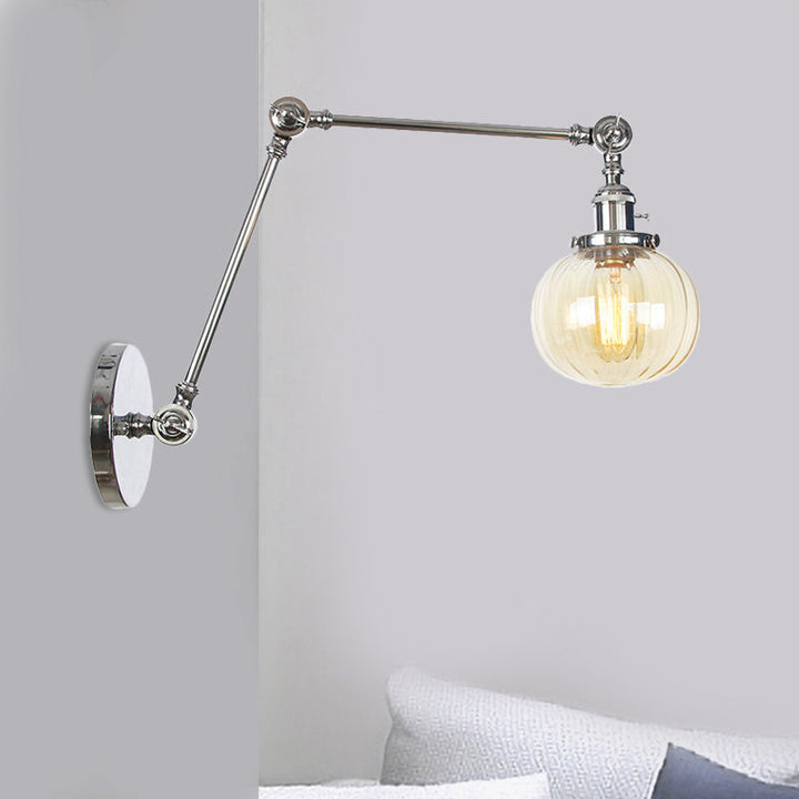 Lisslune | Globe Clear/Amber Glass Wall Mounted Lighting Vintage 1 Light Indoor Sconces in Brass/Chrome/Black with Adjustable Arm, 8"+8"/8"+8"+8" L