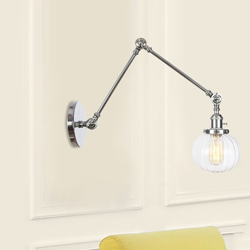 Lisslune | Globe Clear/Amber Glass Wall Mounted Lighting Vintage 1 Light Indoor Sconces in Brass/Chrome/Black with Adjustable Arm, 8"+8"/8"+8"+8" L