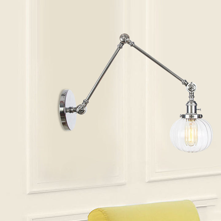 Lisslune | Globe Clear/Amber Glass Wall Mounted Lighting Vintage 1 Light Indoor Sconces in Brass/Chrome/Black with Adjustable Arm, 8"+8"/8"+8"+8" L