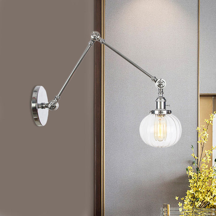 Lisslune | Globe Clear/Amber Glass Wall Mounted Lighting Vintage 1 Light Indoor Sconces in Brass/Chrome/Black with Adjustable Arm, 8"+8"/8"+8"+8" L