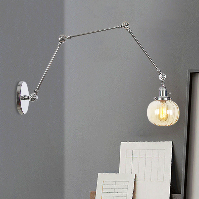 Lisslune | Globe Clear/Amber Glass Wall Mounted Lighting Vintage 1 Light Indoor Sconces in Brass/Chrome/Black with Adjustable Arm, 8"+8"/8"+8"+8" L