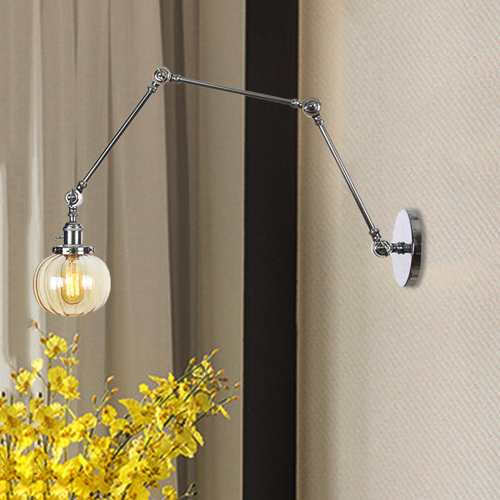 Lisslune | Globe Clear/Amber Glass Wall Mounted Lighting Vintage 1 Light Indoor Sconces in Brass/Chrome/Black with Adjustable Arm, 8"+8"/8"+8"+8" L