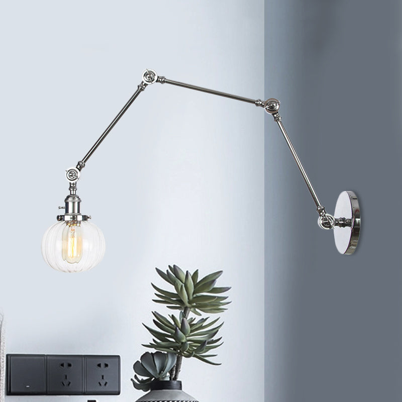 Lisslune | Globe Clear/Amber Glass Wall Mounted Lighting Vintage 1 Light Indoor Sconces in Brass/Chrome/Black with Adjustable Arm, 8"+8"/8"+8"+8" L