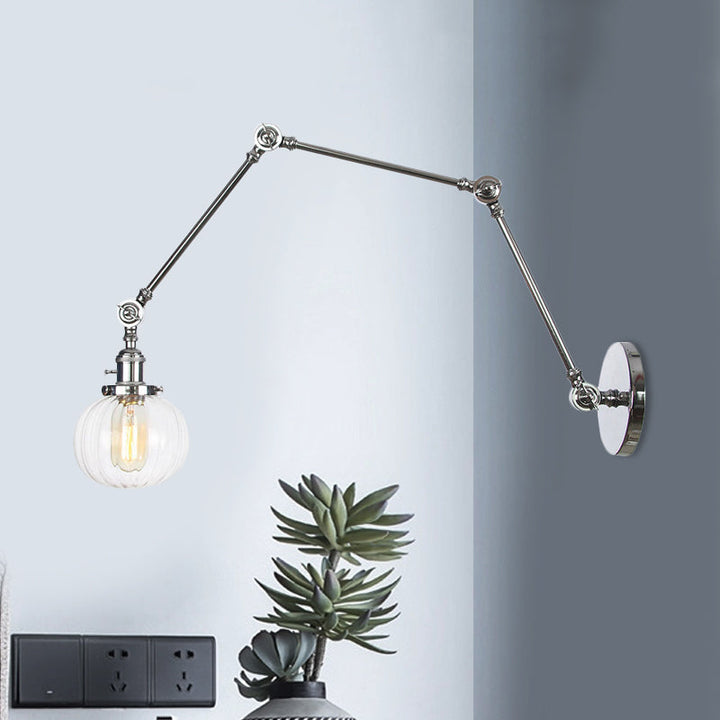 Lisslune | Globe Clear/Amber Glass Wall Mounted Lighting Vintage 1 Light Indoor Sconces in Brass/Chrome/Black with Adjustable Arm, 8"+8"/8"+8"+8" L