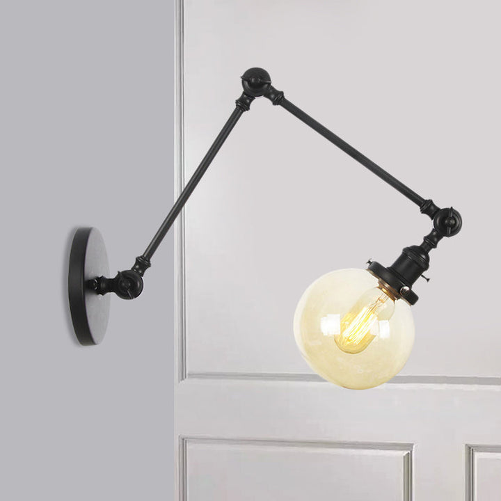 Skørter | 1 Light Clear/Amber Glass Wall Mounted Light Vintage Chrome/Copper/Bronze Ball Living Room Wall Lamp with Adjustable Arm, 8"+8"/8"+8"+8" L