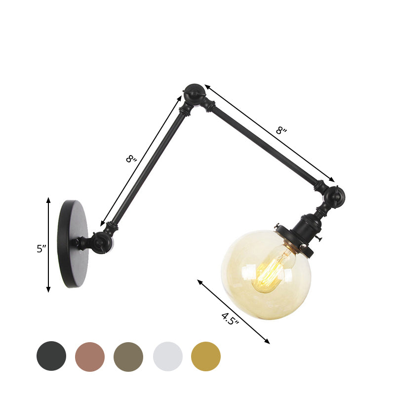 Skørter | 1 Light Clear/Amber Glass Wall Mounted Light Vintage Chrome/Copper/Bronze Ball Living Room Wall Lamp with Adjustable Arm, 8"+8"/8"+8"+8" L