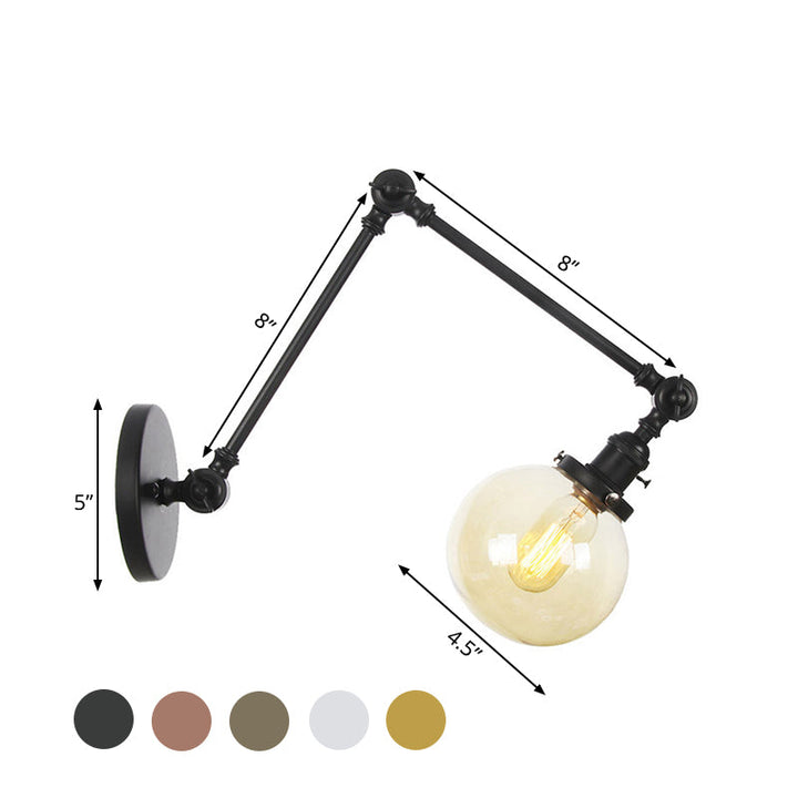 Skørter | 1 Light Clear/Amber Glass Wall Mounted Light Vintage Chrome/Copper/Bronze Ball Living Room Wall Lamp with Adjustable Arm, 8"+8"/8"+8"+8" L