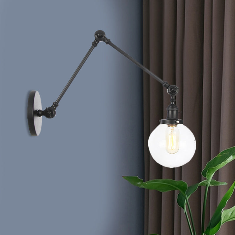 Skørter | 1 Light Clear/Amber Glass Wall Mounted Light Vintage Chrome/Copper/Bronze Ball Living Room Wall Lamp with Adjustable Arm, 8"+8"/8"+8"+8" L