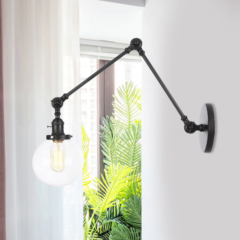 Skørter | 1 Light Clear/Amber Glass Wall Mounted Light Vintage Chrome/Copper/Bronze Ball Living Room Wall Lamp with Adjustable Arm, 8"+8"/8"+8"+8" L
