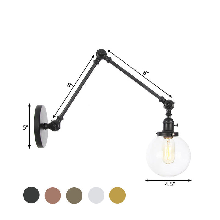 Skørter | 1 Light Clear/Amber Glass Wall Mounted Light Vintage Chrome/Copper/Bronze Ball Living Room Wall Lamp with Adjustable Arm, 8"+8"/8"+8"+8" L