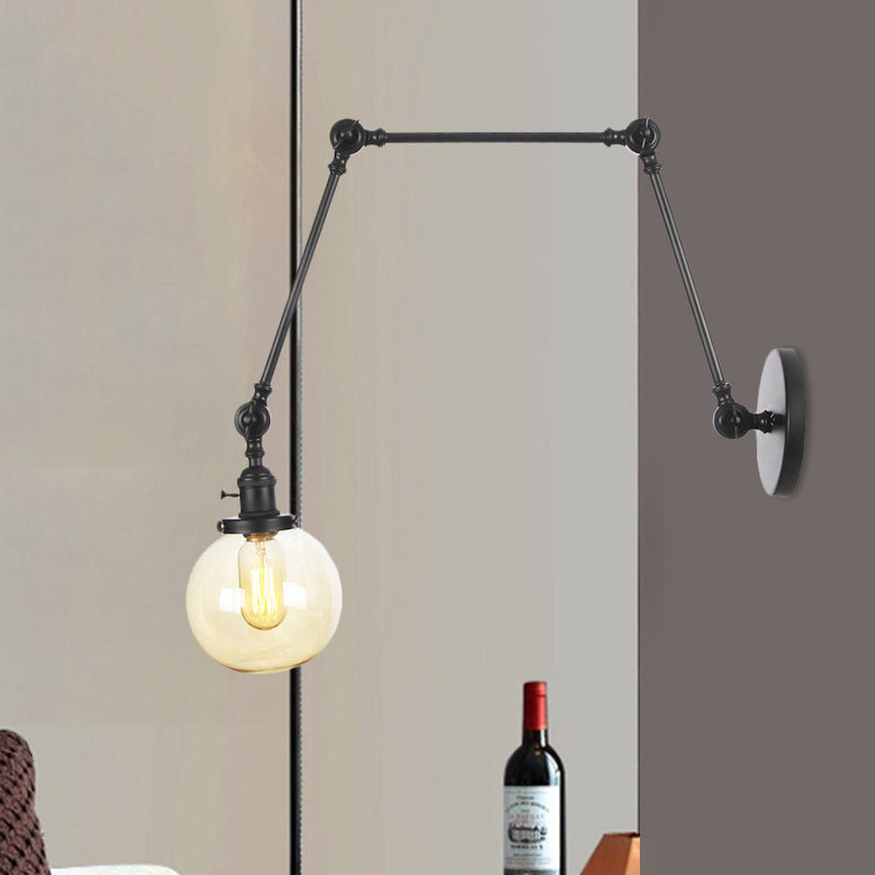 Skørter | 1 Light Clear/Amber Glass Wall Mounted Light Vintage Chrome/Copper/Bronze Ball Living Room Wall Lamp with Adjustable Arm, 8"+8"/8"+8"+8" L