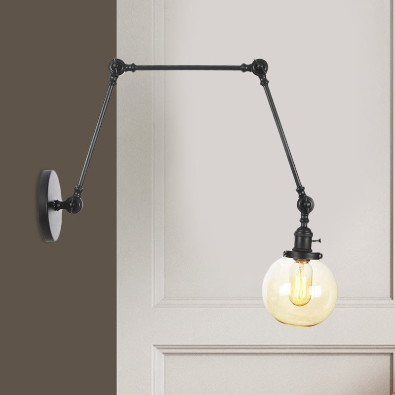 Skørter | 1 Light Clear/Amber Glass Wall Mounted Light Vintage Chrome/Copper/Bronze Ball Living Room Wall Lamp with Adjustable Arm, 8"+8"/8"+8"+8" L