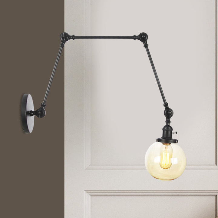 Skørter | 1 Light Clear/Amber Glass Wall Mounted Light Vintage Chrome/Copper/Bronze Ball Living Room Wall Lamp with Adjustable Arm, 8"+8"/8"+8"+8" L