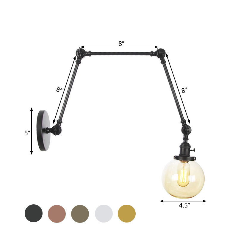 Skørter | 1 Light Clear/Amber Glass Wall Mounted Light Vintage Chrome/Copper/Bronze Ball Living Room Wall Lamp with Adjustable Arm, 8"+8"/8"+8"+8" L