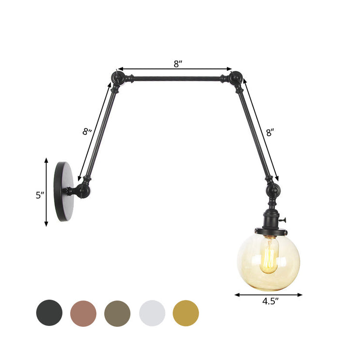 Skørter | 1 Light Clear/Amber Glass Wall Mounted Light Vintage Chrome/Copper/Bronze Ball Living Room Wall Lamp with Adjustable Arm, 8"+8"/8"+8"+8" L