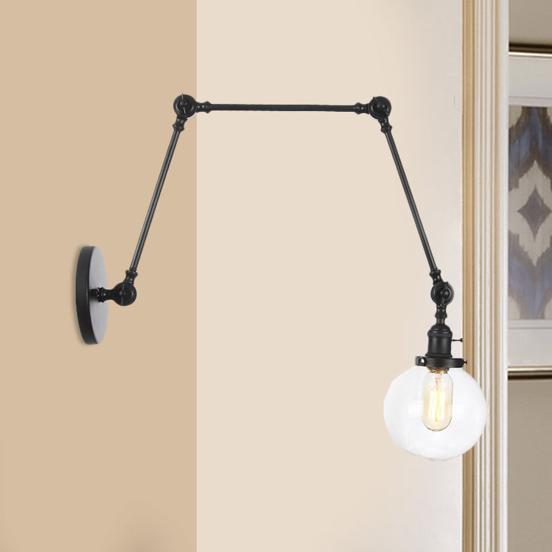 Skørter | 1 Light Clear/Amber Glass Wall Mounted Light Vintage Chrome/Copper/Bronze Ball Living Room Wall Lamp with Adjustable Arm, 8"+8"/8"+8"+8" L