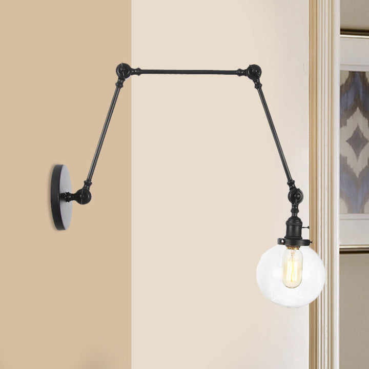 Skørter | 1 Light Clear/Amber Glass Wall Mounted Light Vintage Chrome/Copper/Bronze Ball Living Room Wall Lamp with Adjustable Arm, 8"+8"/8"+8"+8" L