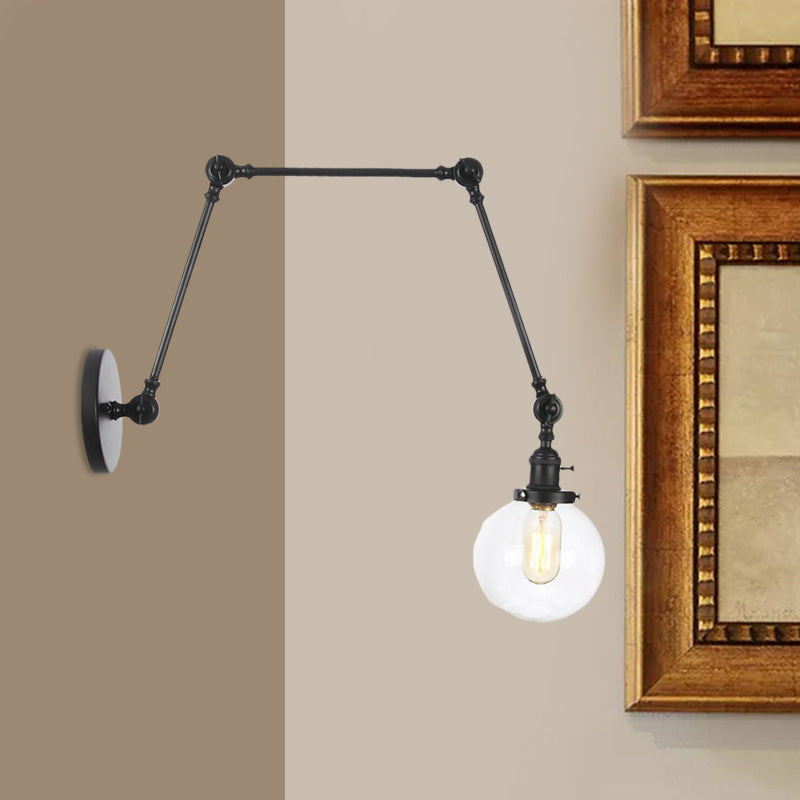 Skørter | 1 Light Clear/Amber Glass Wall Mounted Light Vintage Chrome/Copper/Bronze Ball Living Room Wall Lamp with Adjustable Arm, 8"+8"/8"+8"+8" L