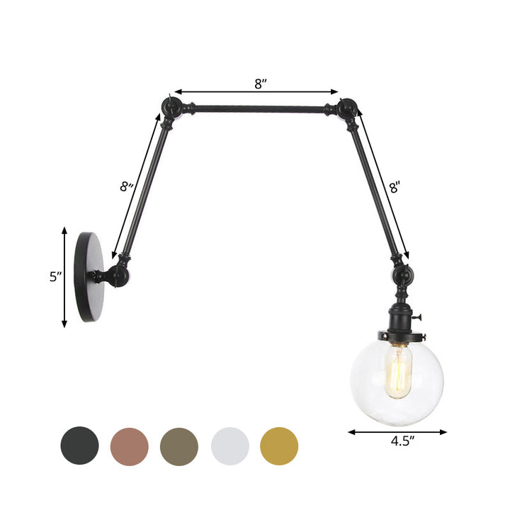 Skørter | 1 Light Clear/Amber Glass Wall Mounted Light Vintage Chrome/Copper/Bronze Ball Living Room Wall Lamp with Adjustable Arm, 8"+8"/8"+8"+8" L