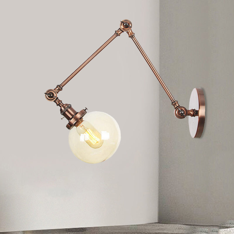 Skørter | 1 Light Clear/Amber Glass Wall Mounted Light Vintage Chrome/Copper/Bronze Ball Living Room Wall Lamp with Adjustable Arm, 8"+8"/8"+8"+8" L