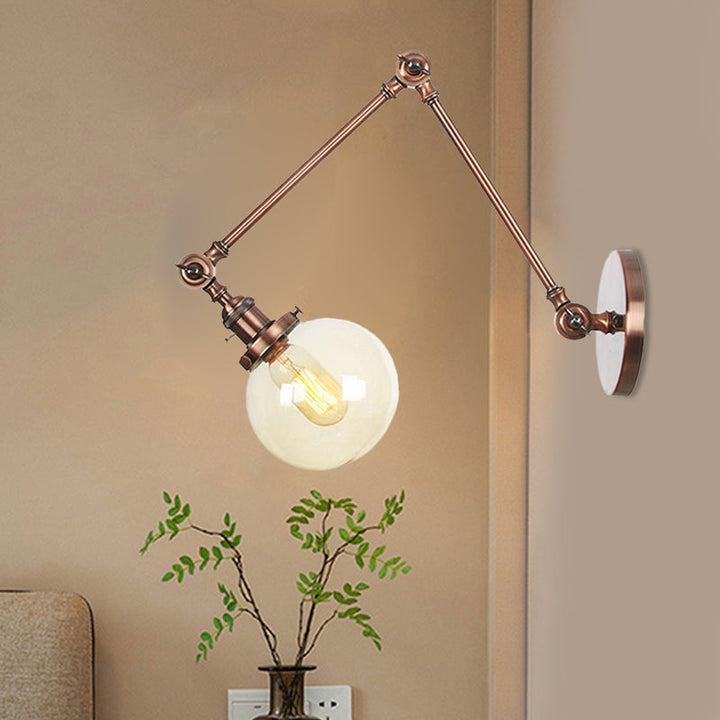 Skørter | 1 Light Clear/Amber Glass Wall Mounted Light Vintage Chrome/Copper/Bronze Ball Living Room Wall Lamp with Adjustable Arm, 8"+8"/8"+8"+8" L
