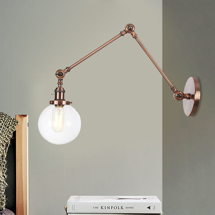 Skørter | 1 Light Clear/Amber Glass Wall Mounted Light Vintage Chrome/Copper/Bronze Ball Living Room Wall Lamp with Adjustable Arm, 8"+8"/8"+8"+8" L