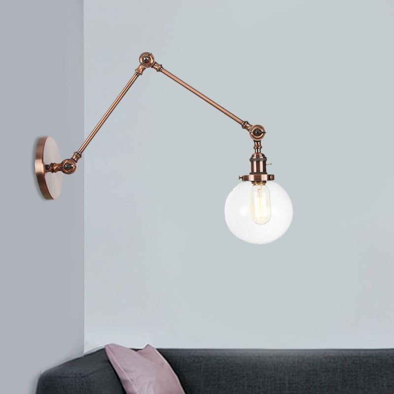 Skørter | 1 Light Clear/Amber Glass Wall Mounted Light Vintage Chrome/Copper/Bronze Ball Living Room Wall Lamp with Adjustable Arm, 8"+8"/8"+8"+8" L