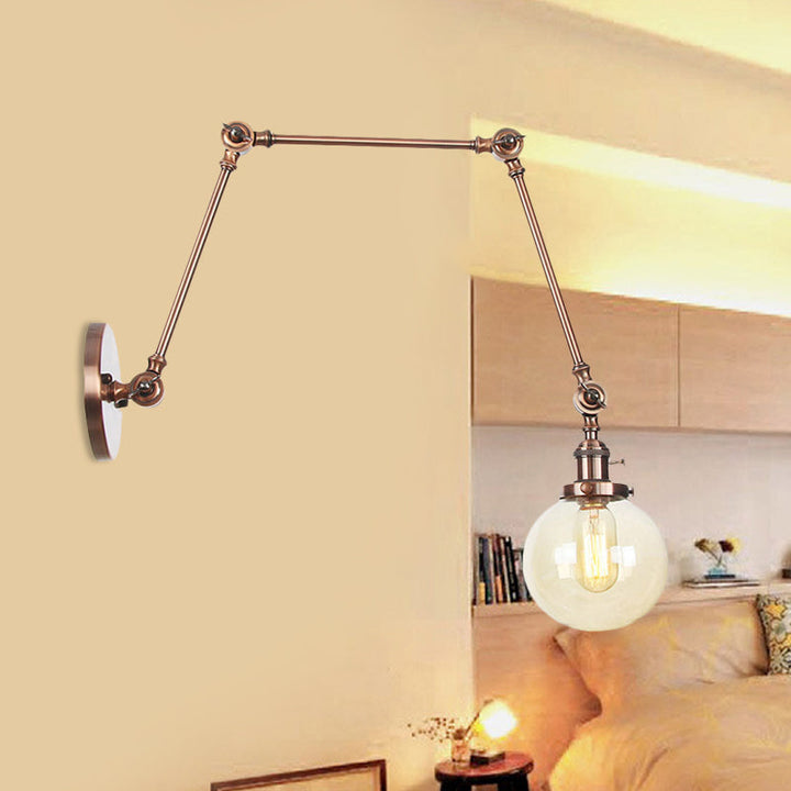 Skørter | 1 Light Clear/Amber Glass Wall Mounted Light Vintage Chrome/Copper/Bronze Ball Living Room Wall Lamp with Adjustable Arm, 8"+8"/8"+8"+8" L