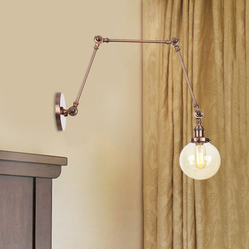 Skørter | 1 Light Clear/Amber Glass Wall Mounted Light Vintage Chrome/Copper/Bronze Ball Living Room Wall Lamp with Adjustable Arm, 8"+8"/8"+8"+8" L