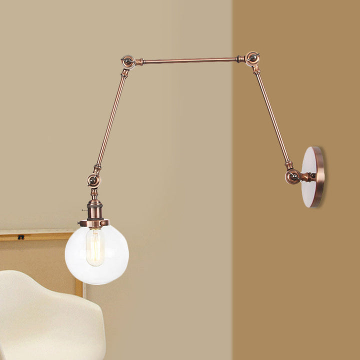 Skørter | 1 Light Clear/Amber Glass Wall Mounted Light Vintage Chrome/Copper/Bronze Ball Living Room Wall Lamp with Adjustable Arm, 8"+8"/8"+8"+8" L