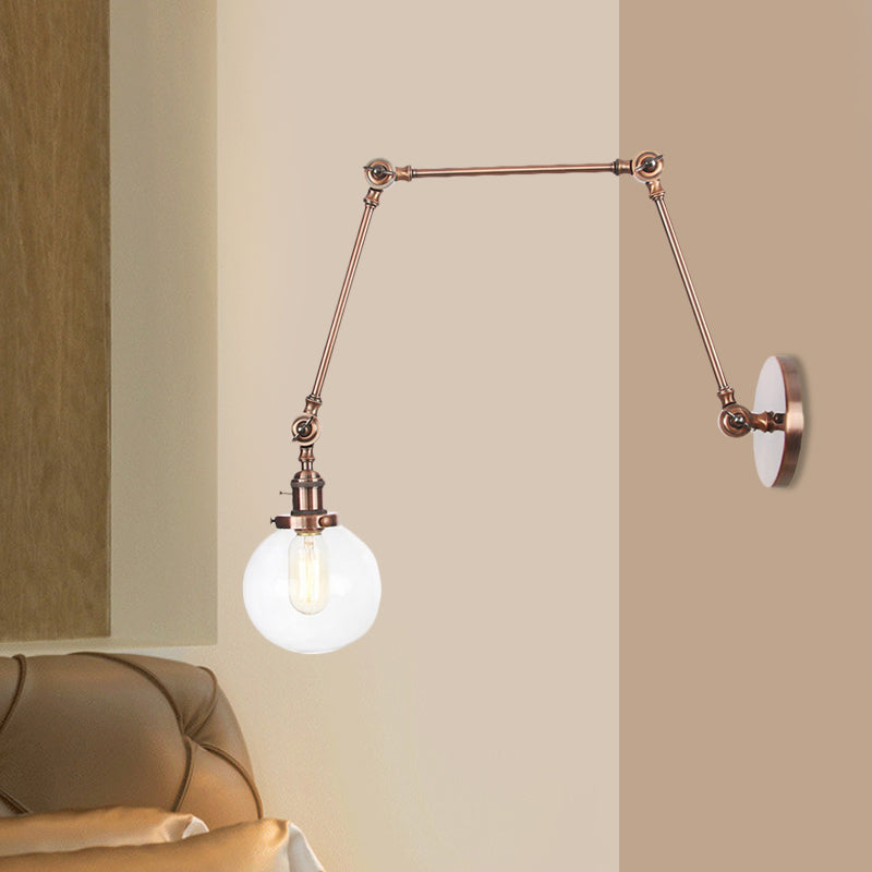 Skørter | 1 Light Clear/Amber Glass Wall Mounted Light Vintage Chrome/Copper/Bronze Ball Living Room Wall Lamp with Adjustable Arm, 8"+8"/8"+8"+8" L