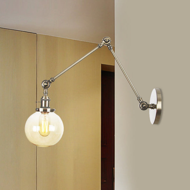 Skørter | 1 Light Clear/Amber Glass Wall Mounted Light Vintage Chrome/Copper/Bronze Ball Living Room Wall Lamp with Adjustable Arm, 8"+8"/8"+8"+8" L