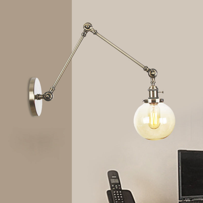 Skørter | 1 Light Clear/Amber Glass Wall Mounted Light Vintage Chrome/Copper/Bronze Ball Living Room Wall Lamp with Adjustable Arm, 8"+8"/8"+8"+8" L