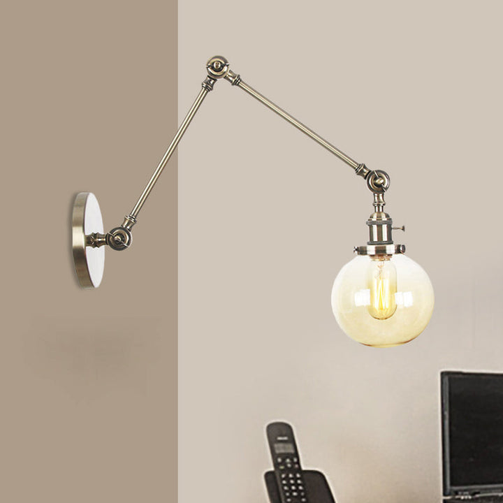 Skørter | 1 Light Clear/Amber Glass Wall Mounted Light Vintage Chrome/Copper/Bronze Ball Living Room Wall Lamp with Adjustable Arm, 8"+8"/8"+8"+8" L