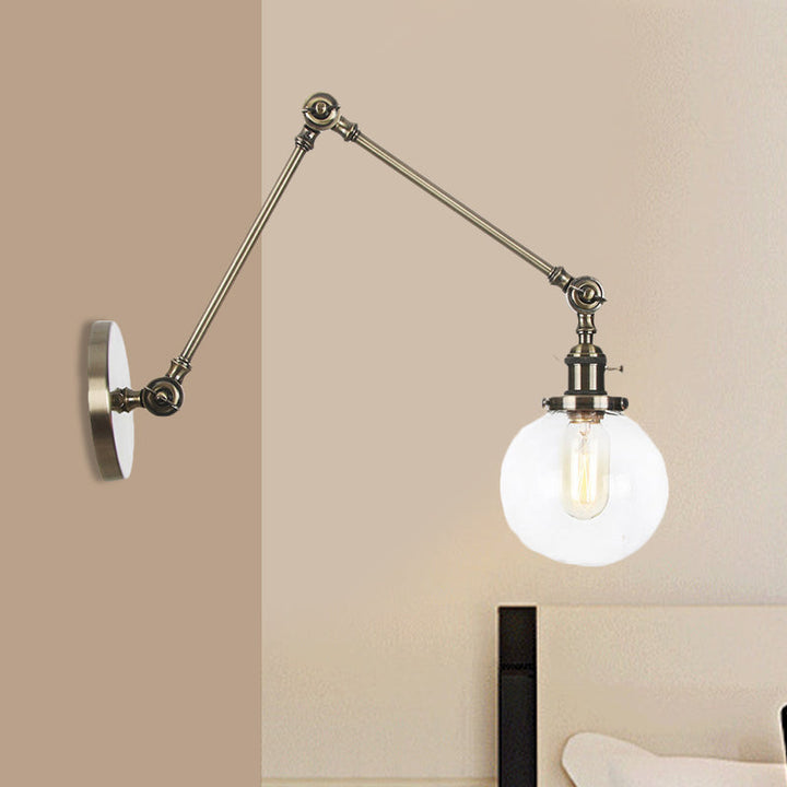 Skørter | 1 Light Clear/Amber Glass Wall Mounted Light Vintage Chrome/Copper/Bronze Ball Living Room Wall Lamp with Adjustable Arm, 8"+8"/8"+8"+8" L