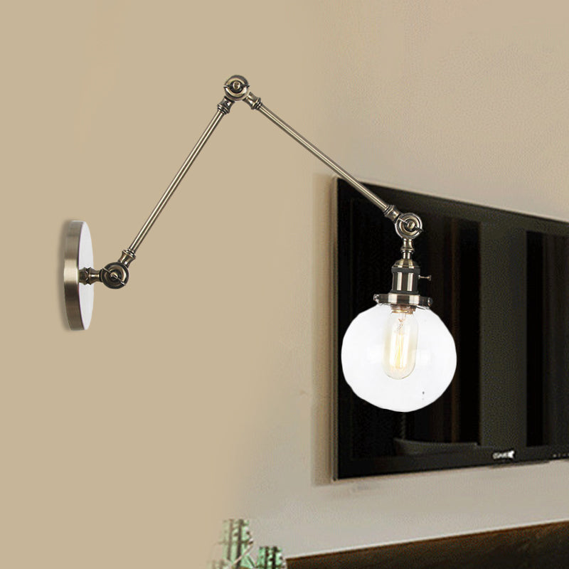 Skørter | 1 Light Clear/Amber Glass Wall Mounted Light Vintage Chrome/Copper/Bronze Ball Living Room Wall Lamp with Adjustable Arm, 8"+8"/8"+8"+8" L