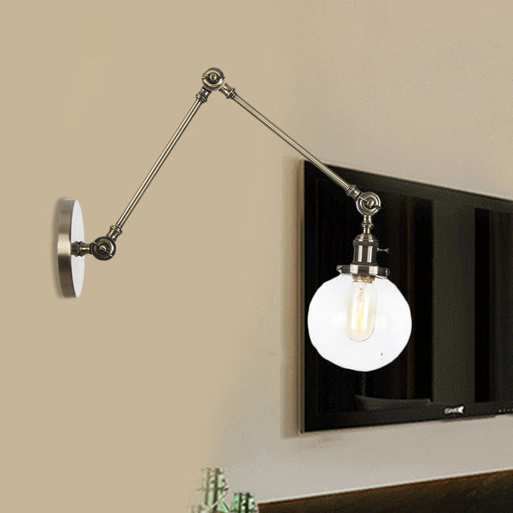 Skørter | 1 Light Clear/Amber Glass Wall Mounted Light Vintage Chrome/Copper/Bronze Ball Living Room Wall Lamp with Adjustable Arm, 8"+8"/8"+8"+8" L