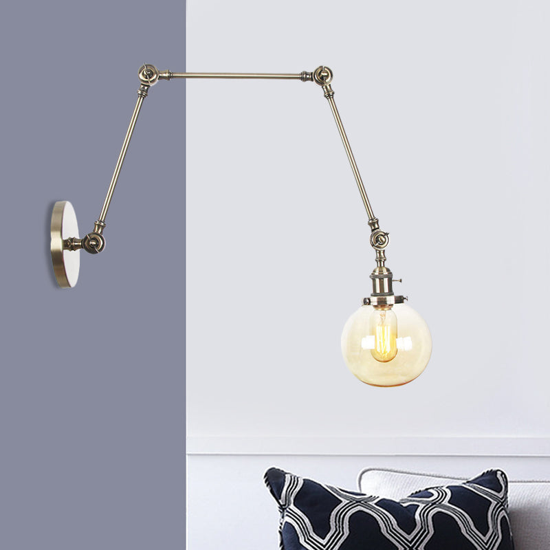 Skørter | 1 Light Clear/Amber Glass Wall Mounted Light Vintage Chrome/Copper/Bronze Ball Living Room Wall Lamp with Adjustable Arm, 8"+8"/8"+8"+8" L